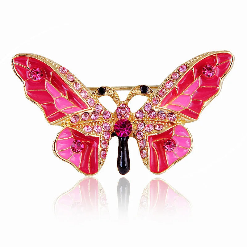 Fashionable New Alloy Drop Oil Colored Diamond Butterfly Brooch For Women'S Simple And Versatile Clothing Accessories Corsage