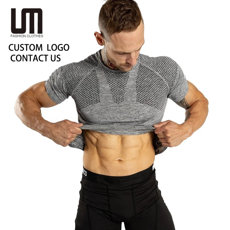2025 Men's Gym Compression T-Shirt Quick Dry Sport Top for Running Training Bodybuilding Fitness Clothing Yarn Dyed Print Hot