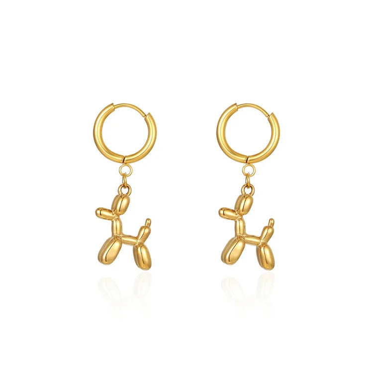 Dainty Women Cute Jewelry 18k Gold Plated Earrings Stainless Steel Balloon Dog Earrings Jewelry