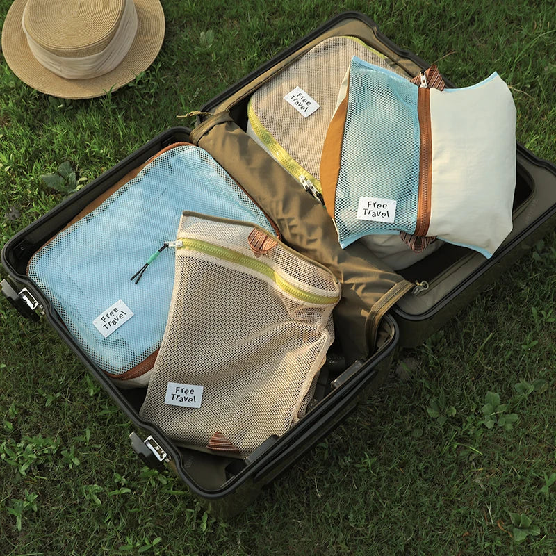 Custom Logo Canvas Suitcase Storage Bag Compression Organizers Travel Packing Cubes Set