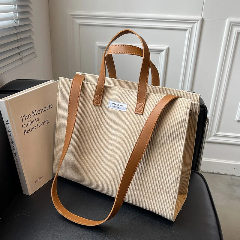 Custom Logo Reusable Canvas Crossbody Shoulder Shopping Bag Corduroy Tote Bag With Zipper