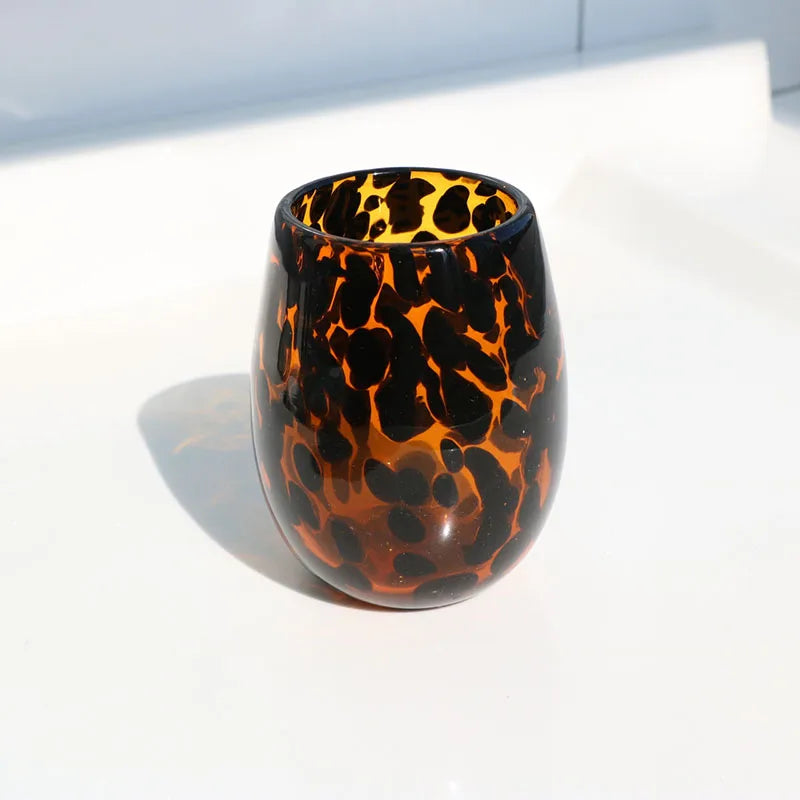 Popular Hand-blown Leopard-print Glass Cup Light Luxury Big Belly Water Cup