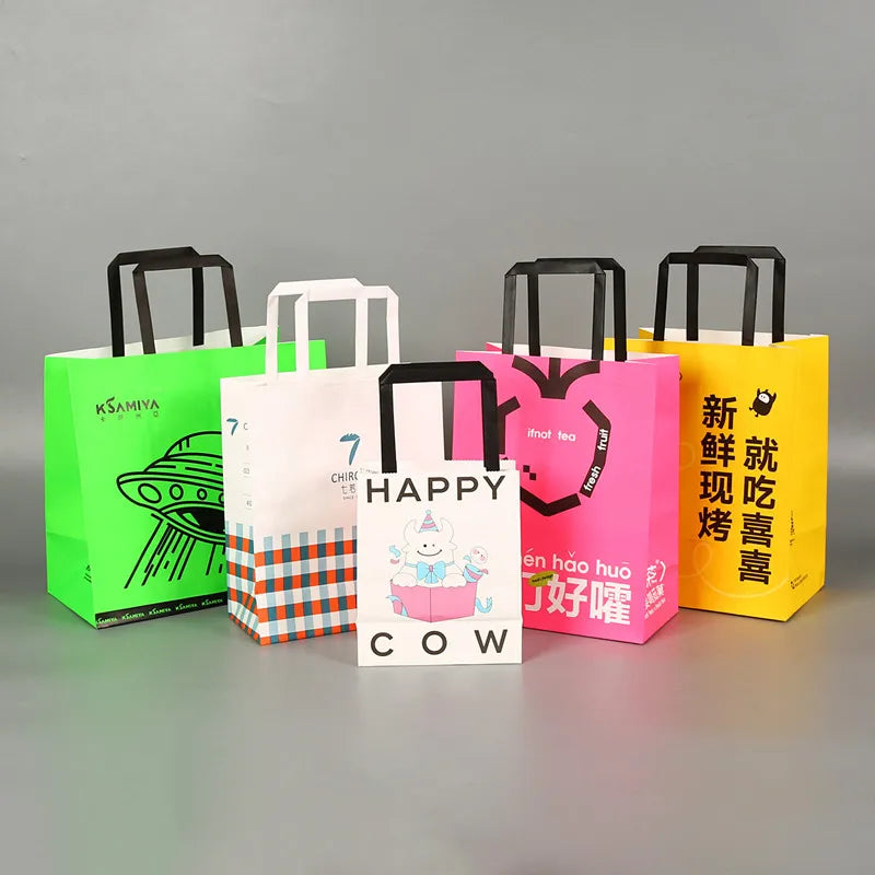 Takeaway Boutique White Kraft Paper Bag with Custom Logo Offset Printing Recycled Materials for Shoes & Clothing Packaging