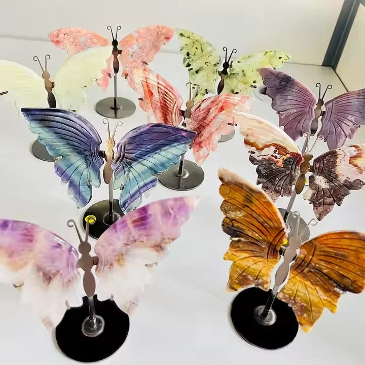 High Quality Natural Crystal Butterfly Craft Mixed Material with Stand for Home Decoration-Factory Wholesale
