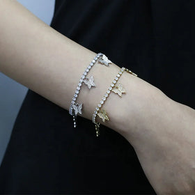 ROMANTIC New Hip Hop Jewelry Bling CZ Tennis Hand Pink Butterfly Ankle Bracelets for Women