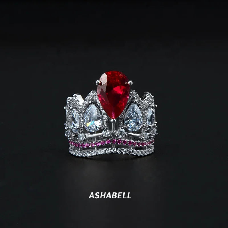 ASHBAELL Wholesale Red Crown Ring S925 Sterling Silver Women's Jewelry Gift Birthday Ball Jewelry
