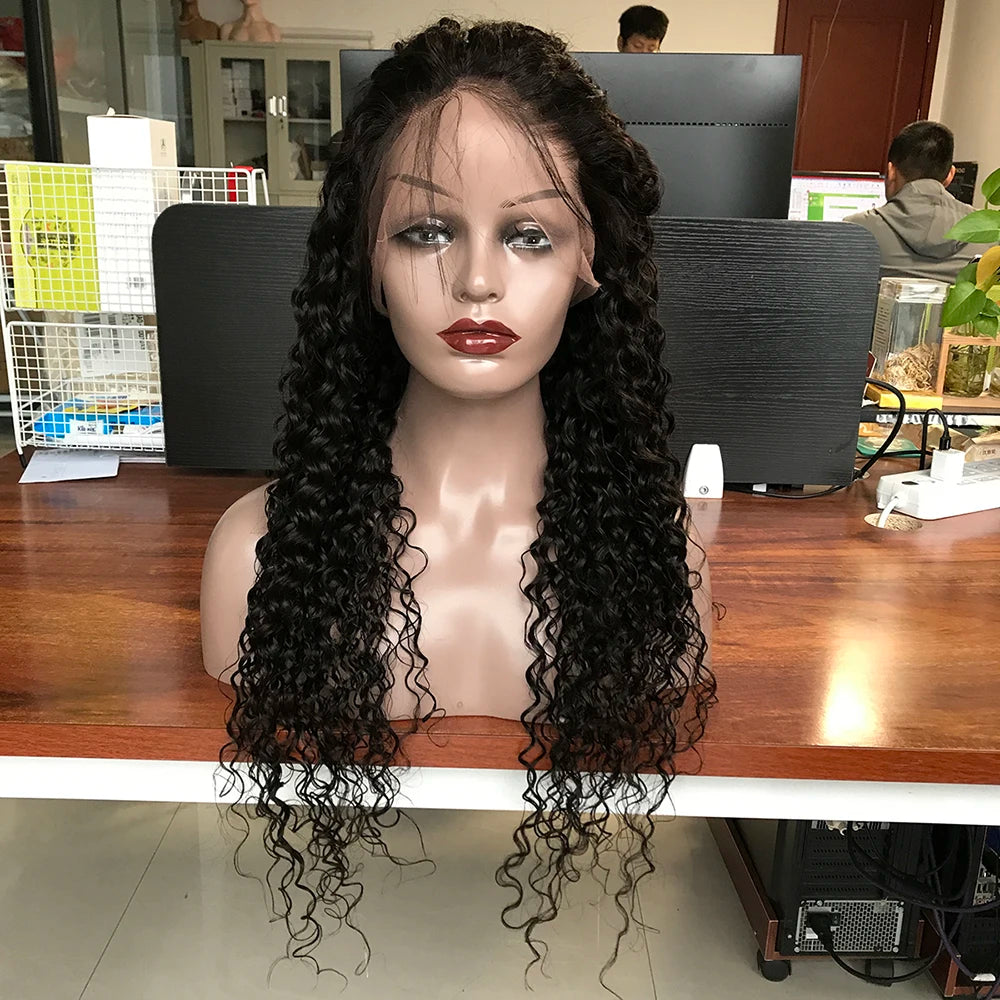 Pre-Plucked Free Part Blue Band Virgin Vietnamese Human Hair Lace Front Long Wig 13X4/13X6 for Transparent Lace Water Wave