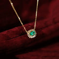 Vintage Luxury 18K Gold Plated Pure 925 Sterling Silver Geometric Green Zircon Emerald Pendant Necklace for Women Girls Jewelry