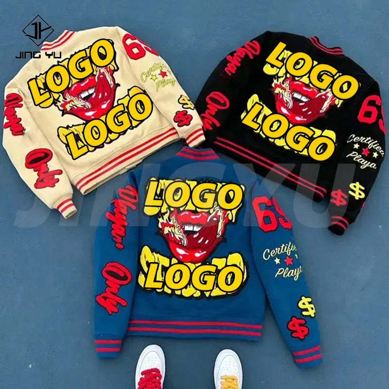New Design Fashion Loose Varsity Jackets Chenille Patches Letterman College Bomber Baseball Men's Jackets