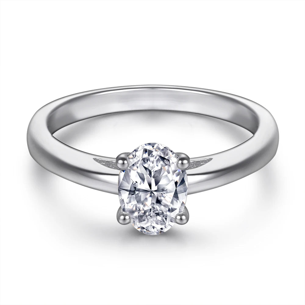 Classic Solitaire Rings Oval Cut Rhodium Plated Thick 18K Gold Plated 925 Sterling Silver Engagement Wedding Ring Finger Ring