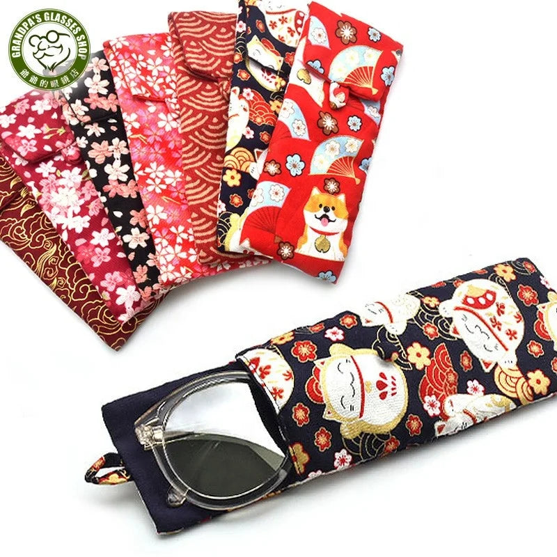 Custom Logo Japanese Floral Padded Soft Slip Pouch Asian Eyeglass Case for Sunglasses Rectangle Protective Floral Estuche Bag