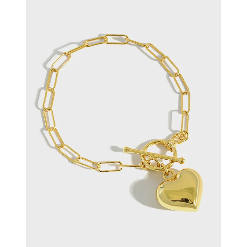925 Sterling Silver Heart Charm Bracelets  Square Buckle Chain Bracelets for Women