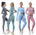 New Style Seamless Yoga Set Sport Set Gym Women Long Sleeves Knitted Sportswear Suits Running Leggings