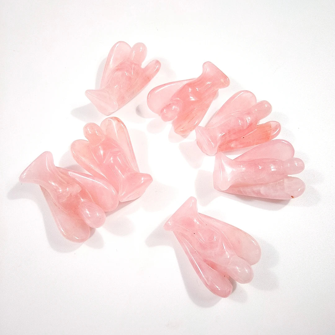 Huiying Hand Carved Stone 1.5 Inch Rose Quartz Angel Animal Statue Crystal Crafts