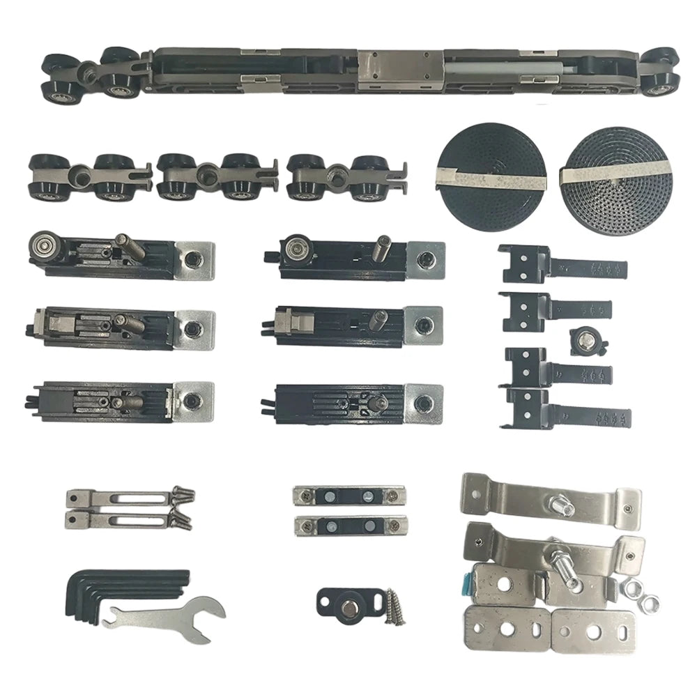 Modern Apartment Telescopic Sliding 2+1 Hardware Invisible Bevel Wheel Belt Type Aluminum Frame Slim Profile Door 80kg Capacity