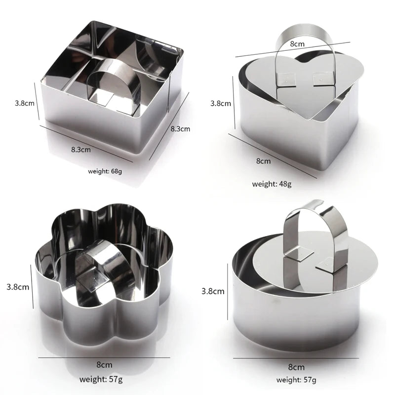 4 Shapes 430 Stainless Steel Mousse Ring Square Round Flower Heart Shape Cake Mold