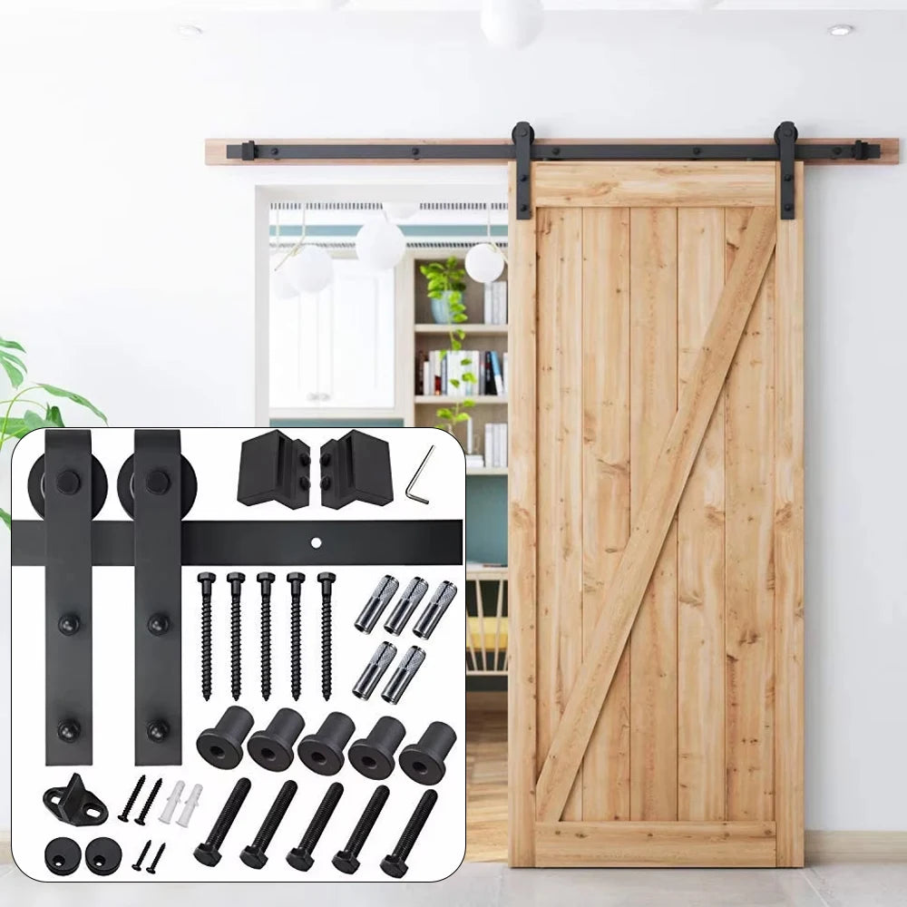 RHETECH Barn Door Track Exterior Heavy Duty Set Cabinet Rolling Industrial Bypass Iron Double Kit Sliding Barn Door Hardware