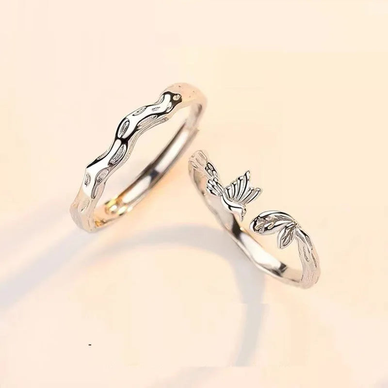 2022 Fashion Tree and Bird Couple Ring Simple Creative Gemstone Ring Valentine's Gift Cheap Couple Ring for Women Men