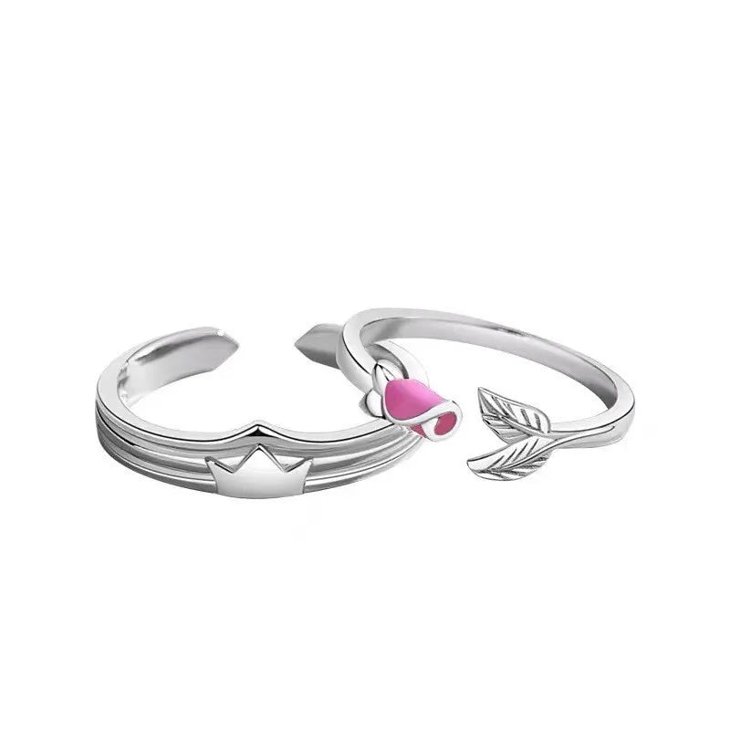 Couple Wedding Ring Set Wholesale Personality Open Adjustable Couple Ring Fashion Rose and Crown Design Lover Ring for Men Women
