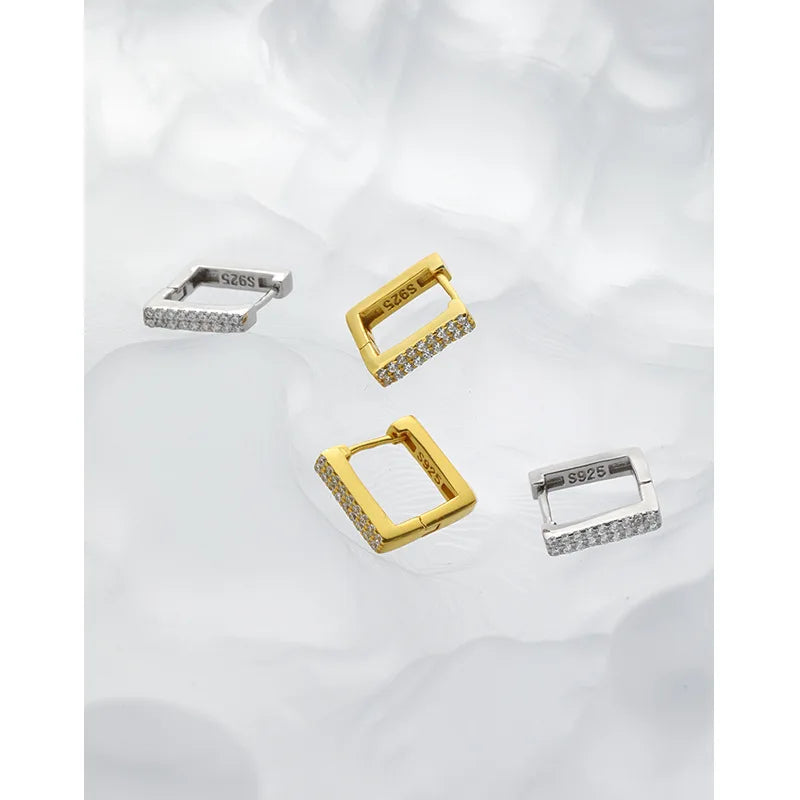 WMM0155 Geometric Rectangle Square Inside Out  CZ Large Hoop Earrings of Women Cubic Zirconia 925 Sterling Silver