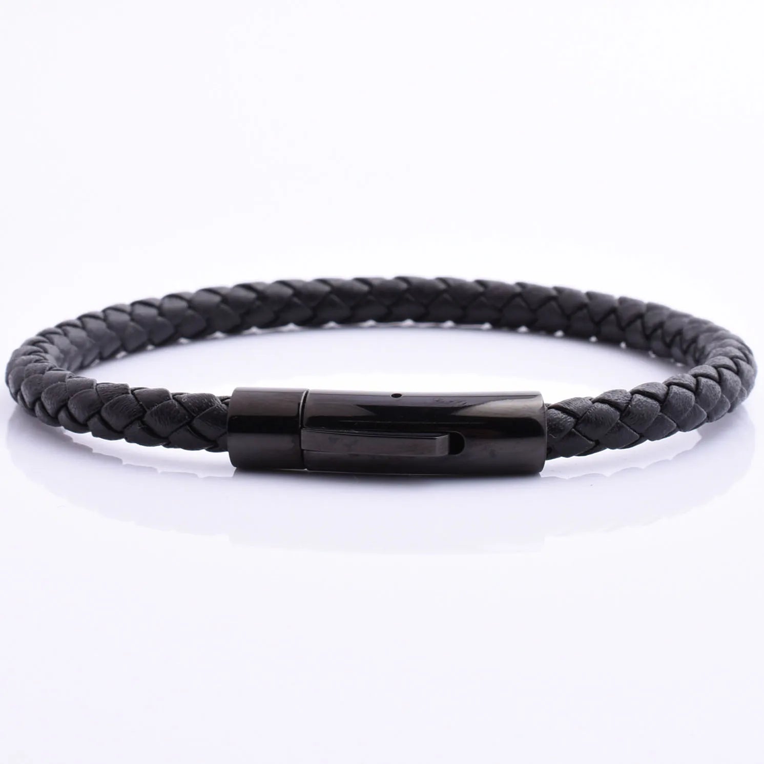 China Manufacture Wholesale Mens Black Leather Black Clasp Bracelet Wholesale