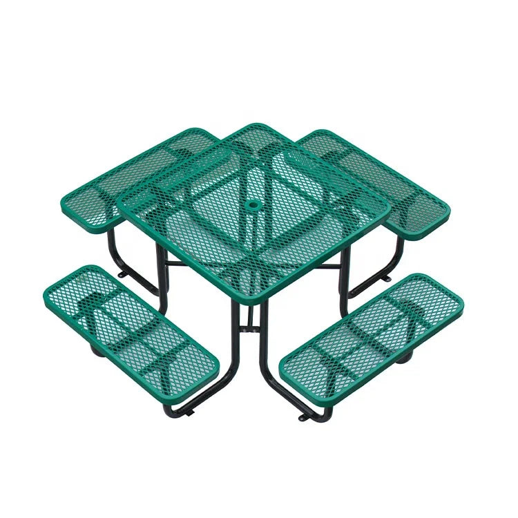 Outdoor Restaurant Commercial square Metal Picnic Table with Bench Garden Patio Plastic Coated Steel Dinning Table and Chair