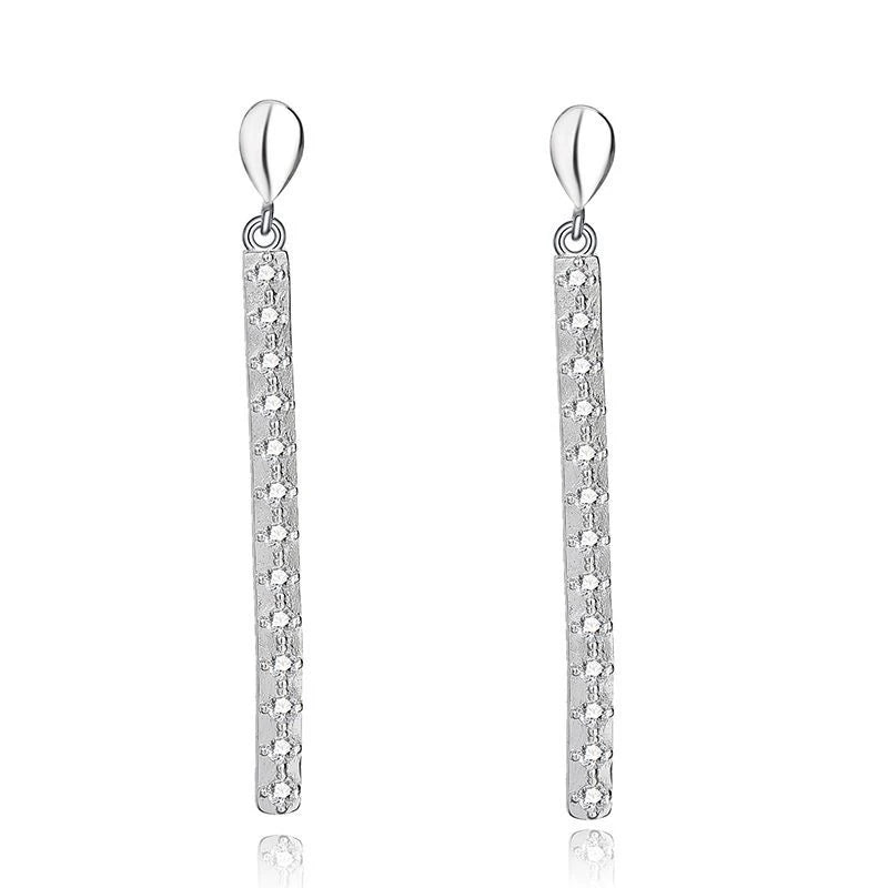 Personality tassel chain CZ diamond 925 sterling silver simple long hanging stud earrings