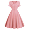 Eyegemix Vintage 50s 60s Dress Solid Elegant Peter Pan Collar Women Summer High Waist Rockabilly Pinup Party Midi Sundress