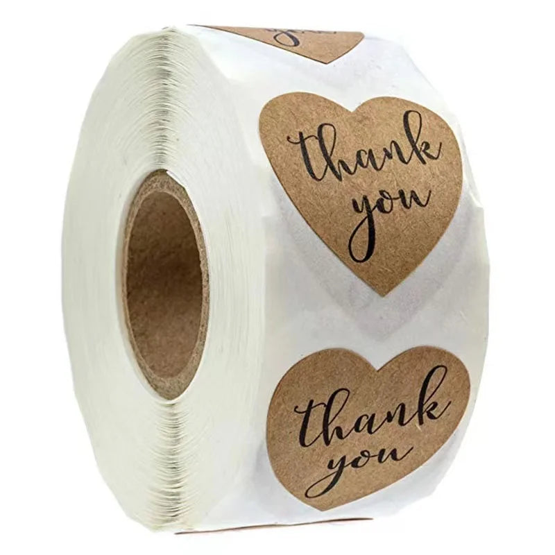 E-500pcs Thank You Customized Sticker Roll for logo Decoration Gift Packaging Card Decoration  Vinyl Stickers Roll