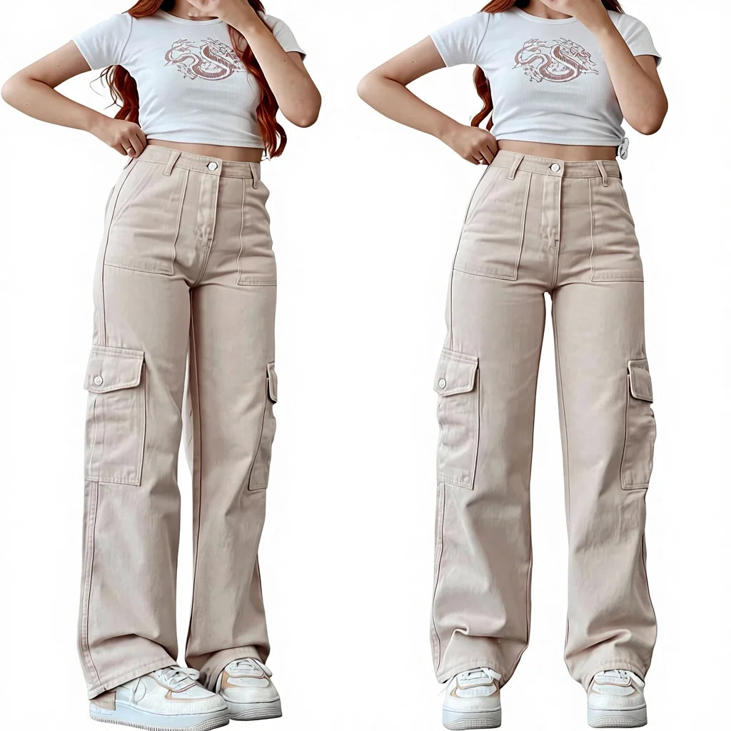 Wholesale Cargo Pants Ladies Casual Trouser Woman Clothes Pants Women High Waisted Trousers With Pocket