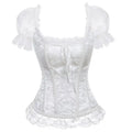Steampunk Corset Bustier Gothic Corselet Sexy Short Sleeve Lace Corselet Lace up Bustiers Corset White Corset for Party Wedding