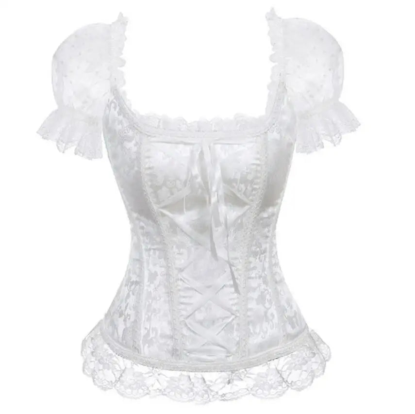 Steampunk Corset Bustier Gothic Corselet Sexy Short Sleeve Lace Corselet Lace up Bustiers Corset White Corset for Party Wedding