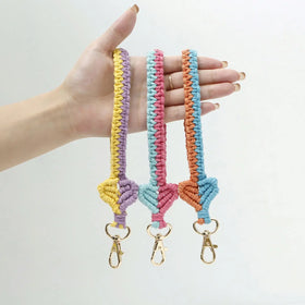 Fashion Designer Macrame Lanyard Wristlet Braided Cotton Rope Key Chains Accessories Handmade Braid Heart Boho Wristlet Keychain