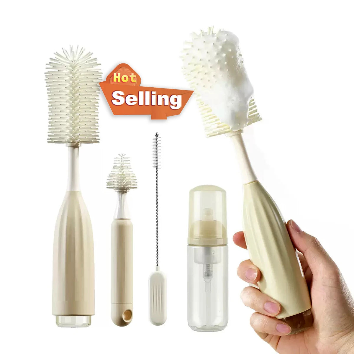 Portable Travel Silicone Baby Bottle Cleaner Brush Set Push Press Design Bpa-free Silicone Baby Bottle Brush Cleaning Set MegaBDM