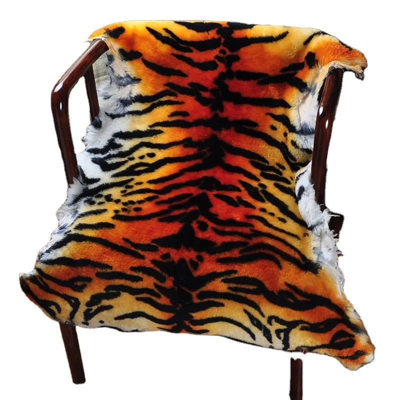 MWfur Sheared Sheepskin Dyed Tiger Pattern Floor Mat Australian Sheepskin Rug for Living Room