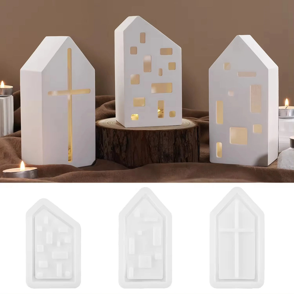 Modern House Model Silicone Mold Candle Holder Cup Epoxy Resin Mold for Scented Gypsum Candlestick Cake Tools