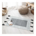 Farmhouse Tufted Area Rug with Woven Tassels Grey Beside Cotton Rug for Living Room
