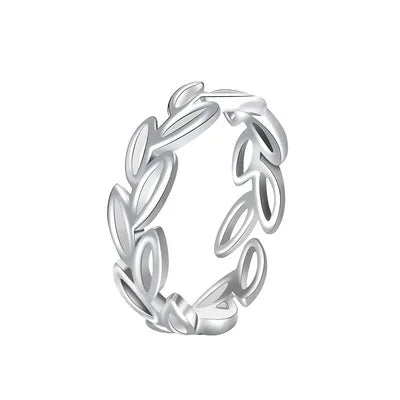 Factory Wholesale Silver Plated Olive Branch Ring Open Cuff Adjustable Rings Jewelry for Summer