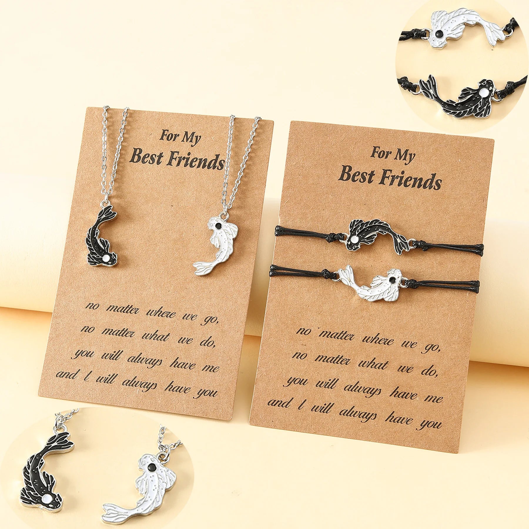Tai Chi Yin Yang Couple Necklace Koi Bracelet Adjustable Matching Best Friend Bracelets for 2 Matching Yin Yang