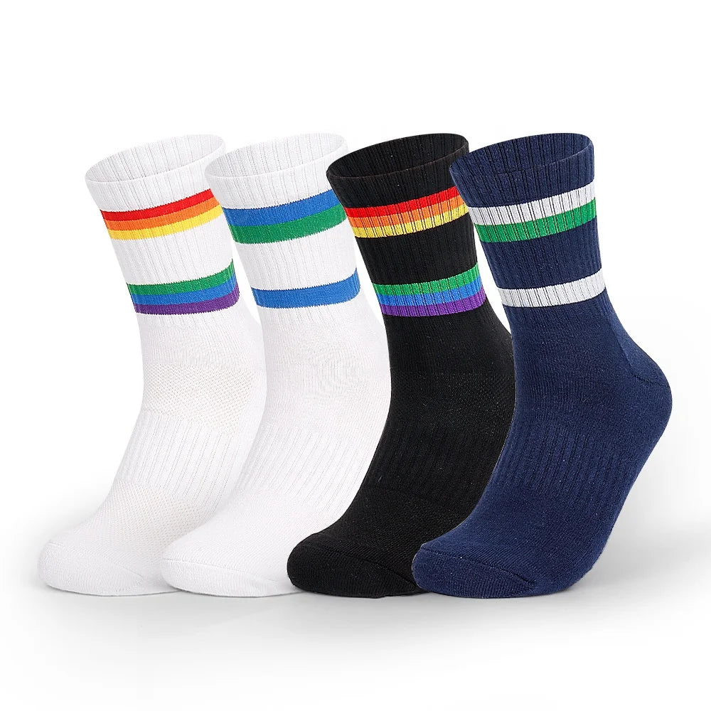 Mingzhi Sports Stripe Crew Socks for Men Plain White Football Sport Socks Wholesale for Autumn Season