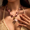 New Hot Sale Fashion Pink Shell Beaded Beach Style Stainless Steel Conch Pearl Pendant Necklace for Women