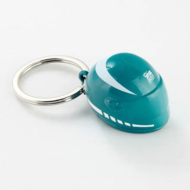 Custom logo Print or Laser Blue Metal Motorcycle Helmet Keychain for Advertising