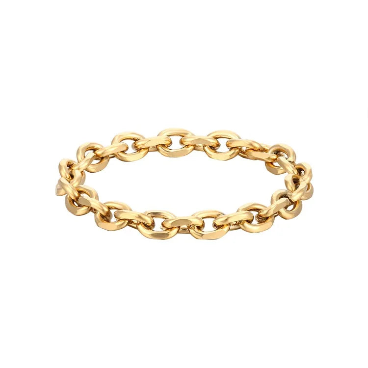 INS Personalized 18K Gold Plated Stainless Steel 3MM Wide Oval Link Chain Titanium Steel PVD Finger Ring for Engagement