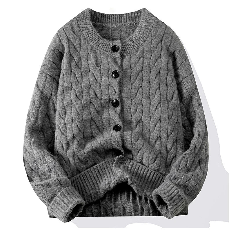 Custom Logo Luxury Cotton Wool Cardigan Men's Sweater Knitwear Long Sleeve Knitted Jersey Crew Neck Winter Jumpers for Men