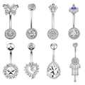 10pcs/set Butterfly Water Drop Pendant Belly Ring Trendy Body Jewelry Stainless Steel Gold Plated Zircon Dangle for Children