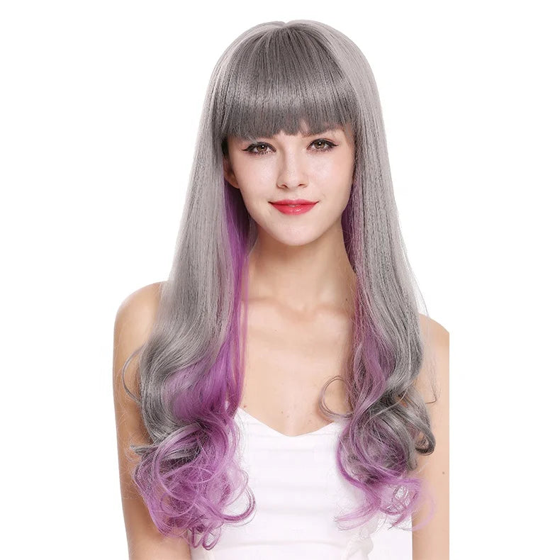 Ladies Purple and Gray Dyeing Color Rainbow Body Wavy Wig