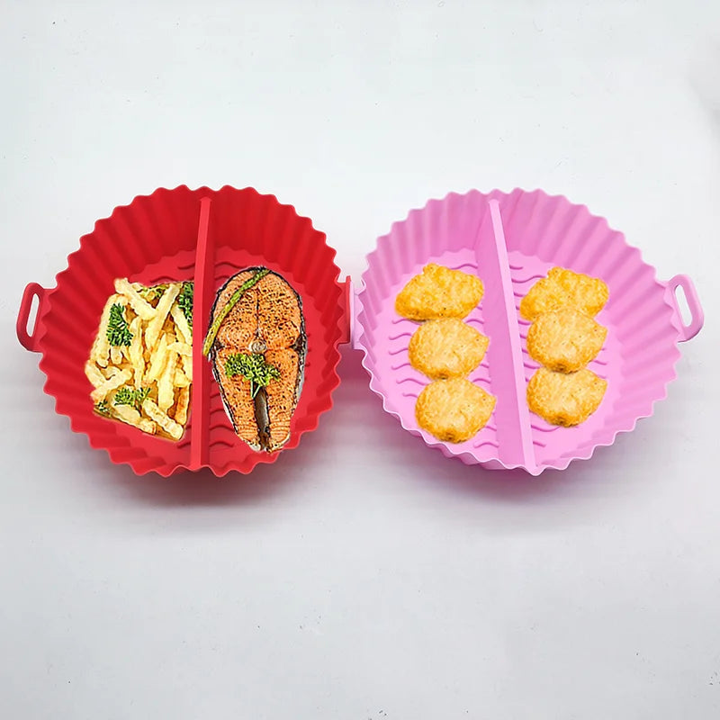 2 Pack High Quality Silicone Air Fryer Basket Pot Reusable Air Fryer Liners With Divided for Air Fryer
