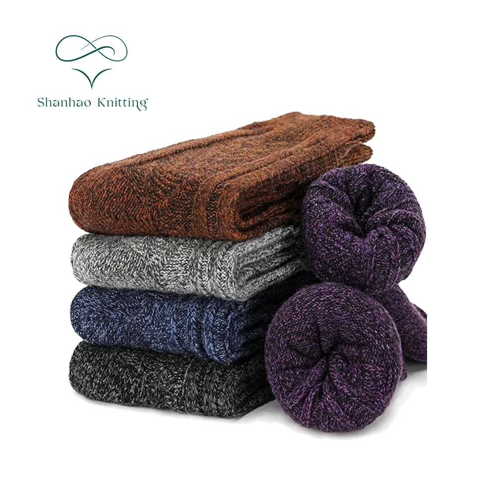 Shanhao Women's Winter Merino Wool Socks Solid Thick Warm Wool Long Boots Socks Comfort Hosiery