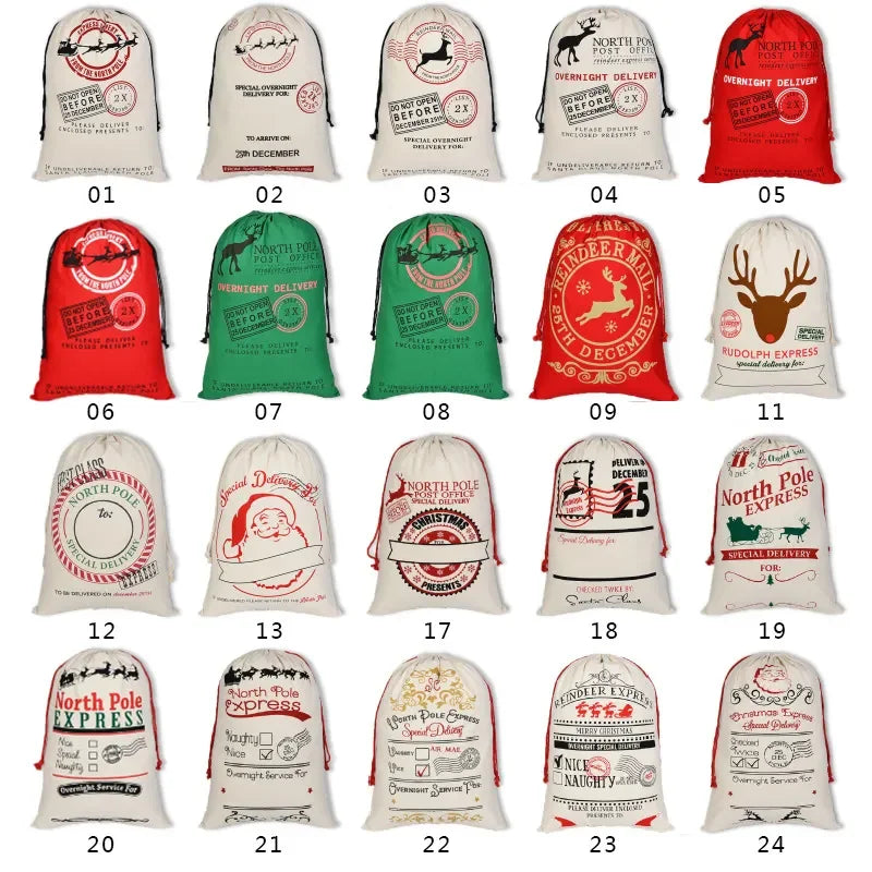 10pcs/Lot Classic Cotton+Polyester Santa Claus Large-Capacity Drawstring Gift Bag for Children's Christmas Gift