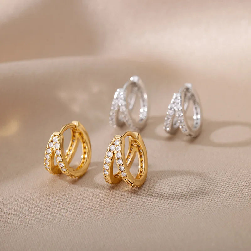 Lateefah OEM Crystal Fashion Mesh Hoop Earrings Gold Plated Jewelry Geometric Open Hoop Women Earrings 2022